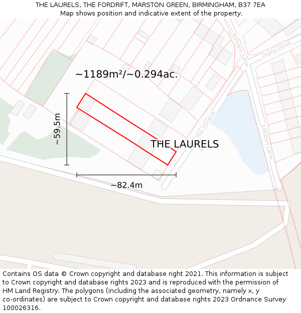 THE LAURELS, THE FORDRIFT, MARSTON GREEN, BIRMINGHAM, B37 7EA: Plot and title map