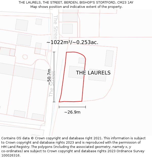 THE LAURELS, THE STREET, BERDEN, BISHOP'S STORTFORD, CM23 1AY: Plot and title map