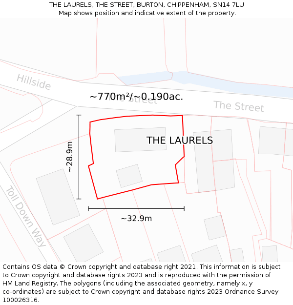 THE LAURELS, THE STREET, BURTON, CHIPPENHAM, SN14 7LU: Plot and title map