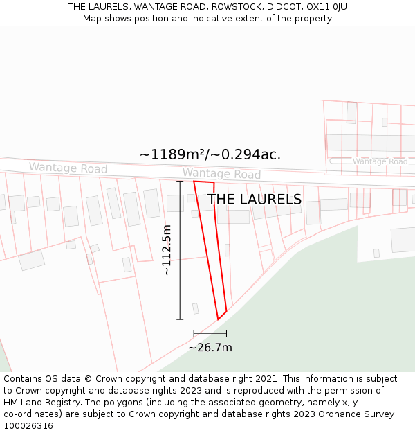 THE LAURELS, WANTAGE ROAD, ROWSTOCK, DIDCOT, OX11 0JU: Plot and title map