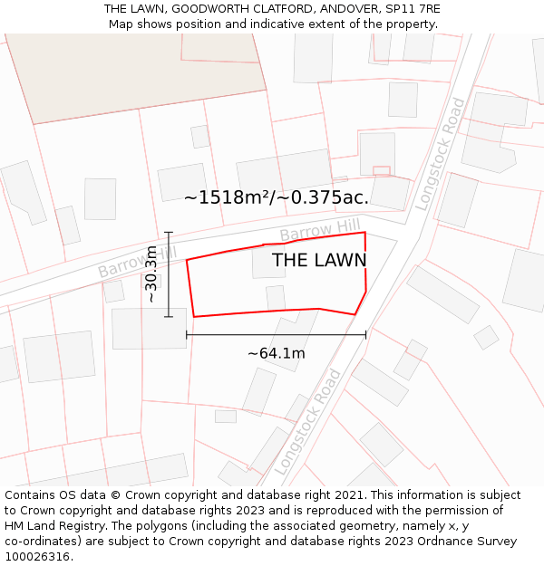 THE LAWN, GOODWORTH CLATFORD, ANDOVER, SP11 7RE: Plot and title map