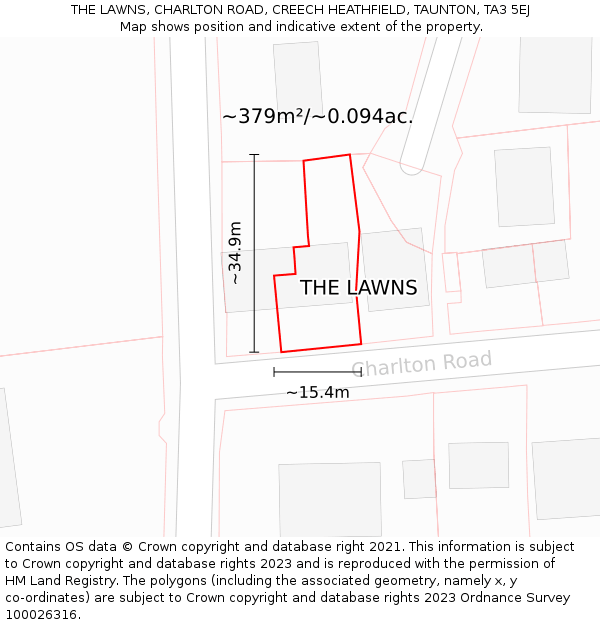 THE LAWNS, CHARLTON ROAD, CREECH HEATHFIELD, TAUNTON, TA3 5EJ: Plot and title map