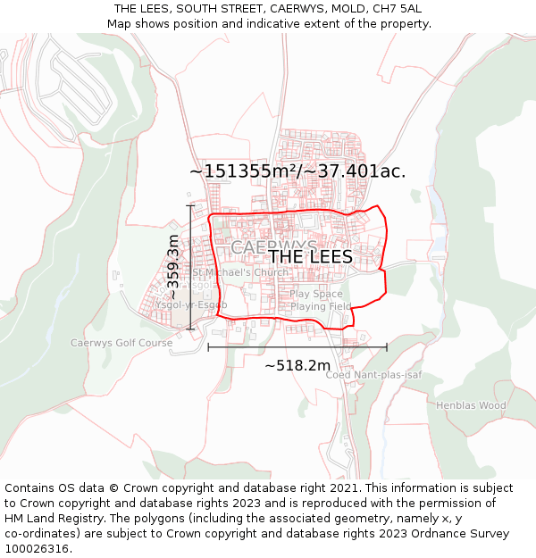 THE LEES, SOUTH STREET, CAERWYS, MOLD, CH7 5AL: Plot and title map