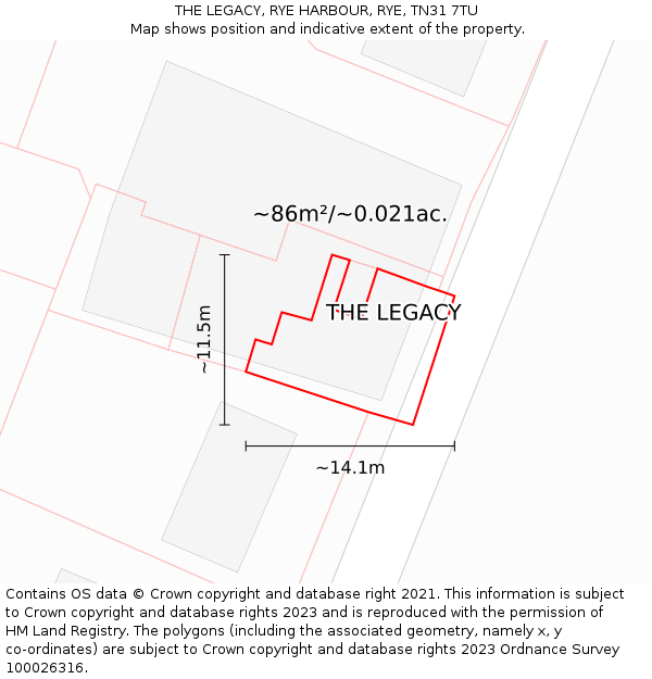 THE LEGACY, RYE HARBOUR, RYE, TN31 7TU: Plot and title map