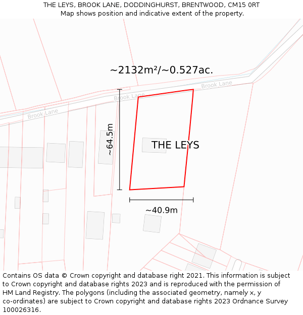 THE LEYS, BROOK LANE, DODDINGHURST, BRENTWOOD, CM15 0RT: Plot and title map