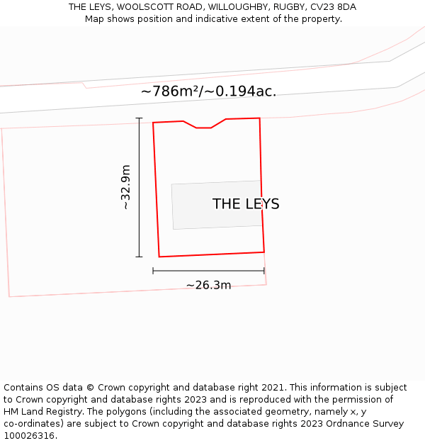 THE LEYS, WOOLSCOTT ROAD, WILLOUGHBY, RUGBY, CV23 8DA: Plot and title map