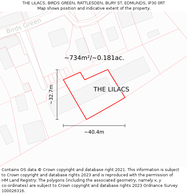 THE LILACS, BIRDS GREEN, RATTLESDEN, BURY ST. EDMUNDS, IP30 0RT: Plot and title map