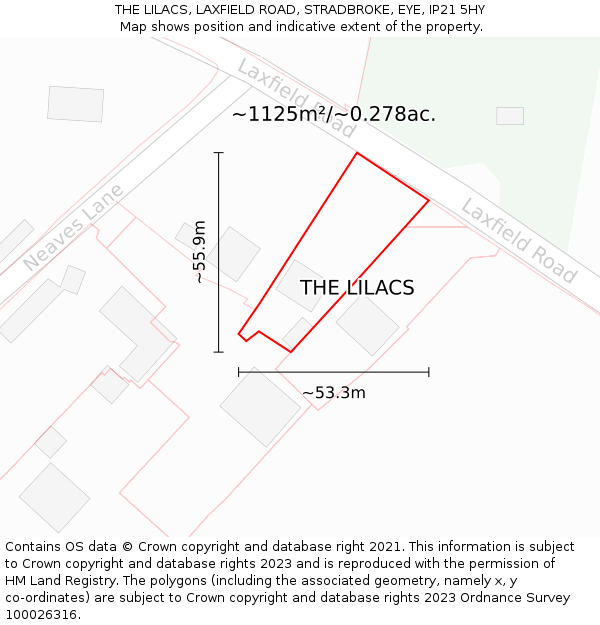 THE LILACS, LAXFIELD ROAD, STRADBROKE, EYE, IP21 5HY: Plot and title map