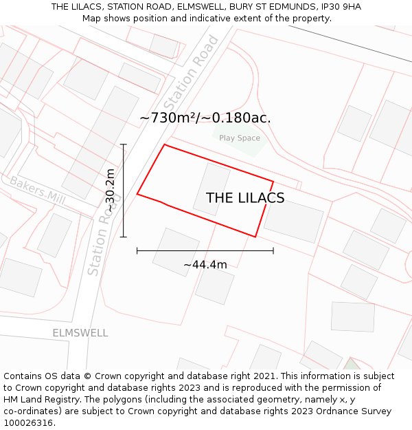 THE LILACS, STATION ROAD, ELMSWELL, BURY ST EDMUNDS, IP30 9HA: Plot and title map