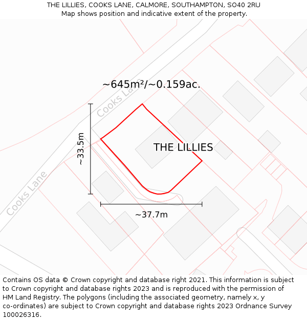 THE LILLIES, COOKS LANE, CALMORE, SOUTHAMPTON, SO40 2RU: Plot and title map