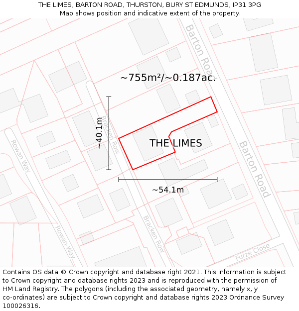 THE LIMES, BARTON ROAD, THURSTON, BURY ST EDMUNDS, IP31 3PG: Plot and title map