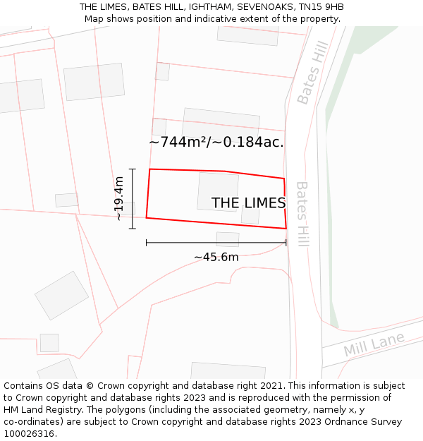 THE LIMES, BATES HILL, IGHTHAM, SEVENOAKS, TN15 9HB: Plot and title map