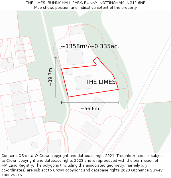 THE LIMES, BUNNY HALL PARK, BUNNY, NOTTINGHAM, NG11 6NE: Plot and title map