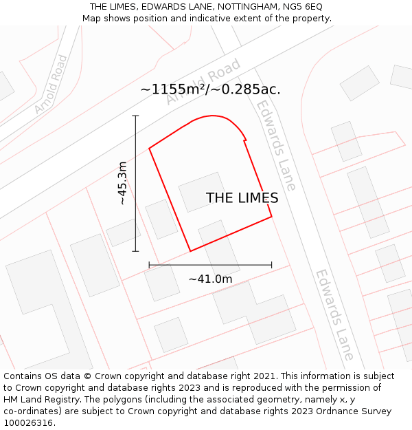 THE LIMES, EDWARDS LANE, NOTTINGHAM, NG5 6EQ: Plot and title map