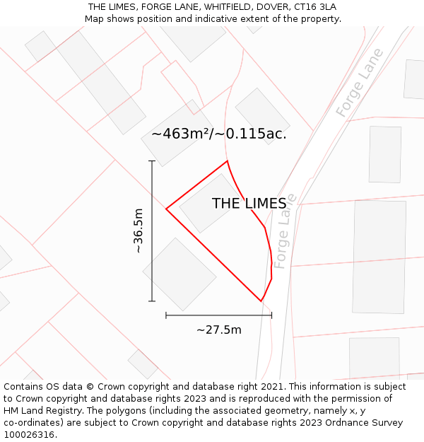 THE LIMES, FORGE LANE, WHITFIELD, DOVER, CT16 3LA: Plot and title map