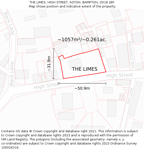 THE LIMES, HIGH STREET, ASTON, BAMPTON, OX18 2BY: Plot and title map