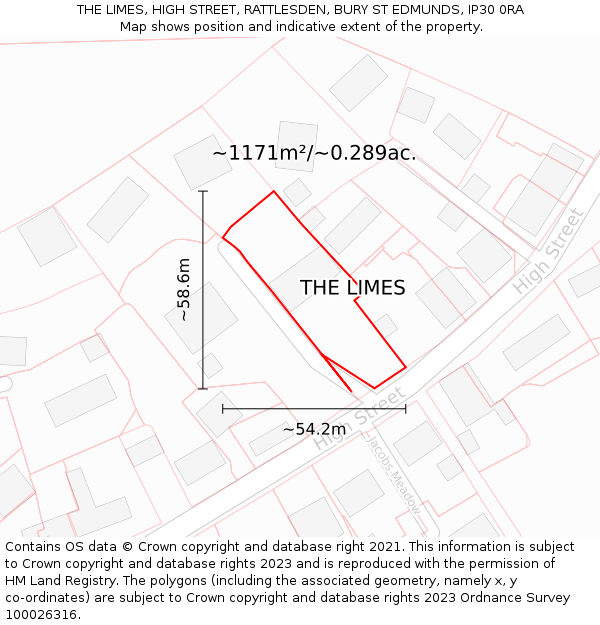 THE LIMES, HIGH STREET, RATTLESDEN, BURY ST EDMUNDS, IP30 0RA: Plot and title map