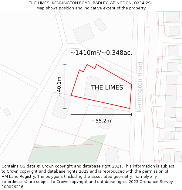 THE LIMES, KENNINGTON ROAD, RADLEY, ABINGDON, OX14 2SL: Plot and title map