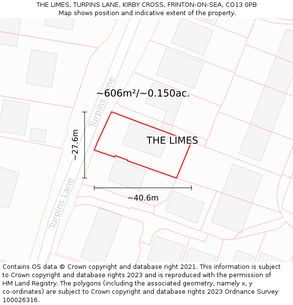 THE LIMES, TURPINS LANE, KIRBY CROSS, FRINTON-ON-SEA, CO13 0PB: Plot and title map