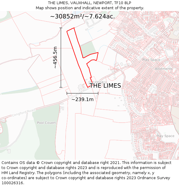 THE LIMES, VAUXHALL, NEWPORT, TF10 8LP: Plot and title map