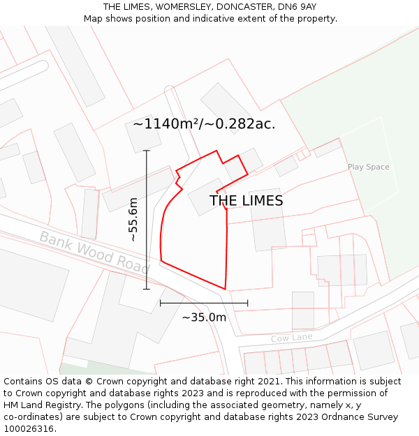 THE LIMES, WOMERSLEY, DONCASTER, DN6 9AY: Plot and title map