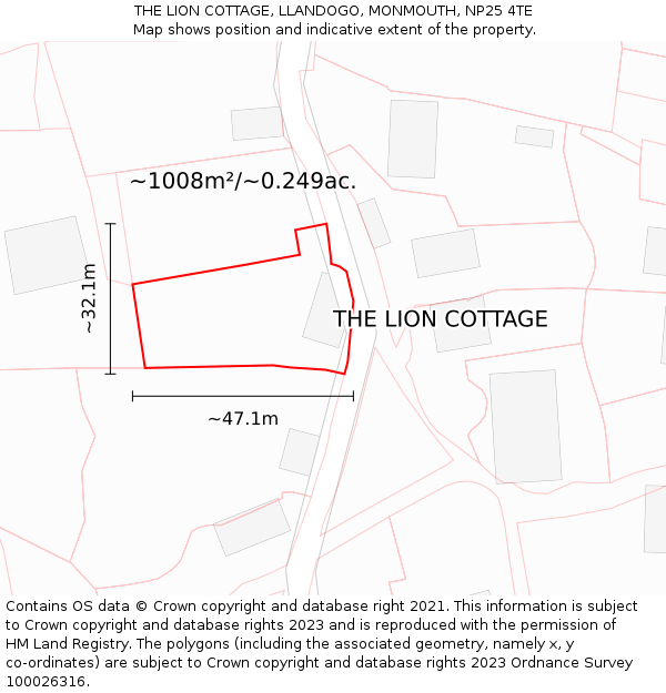 THE LION COTTAGE, LLANDOGO, MONMOUTH, NP25 4TE: Plot and title map