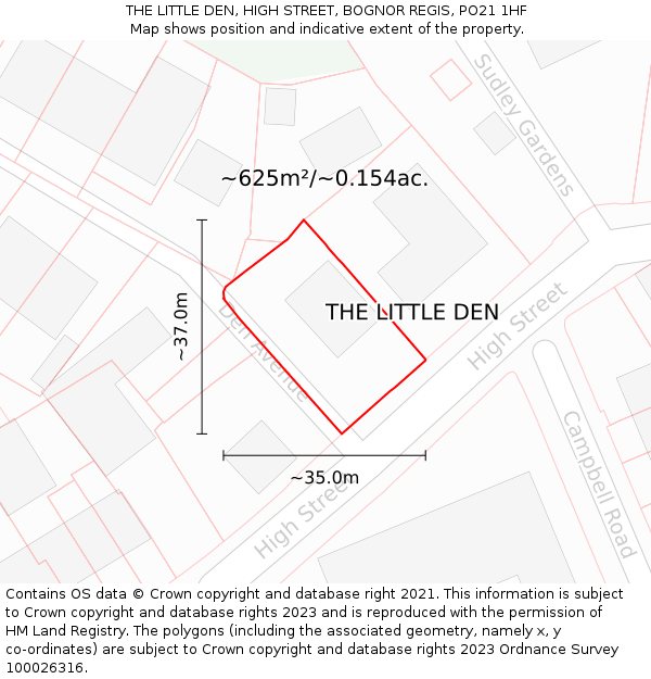 THE LITTLE DEN, HIGH STREET, BOGNOR REGIS, PO21 1HF: Plot and title map