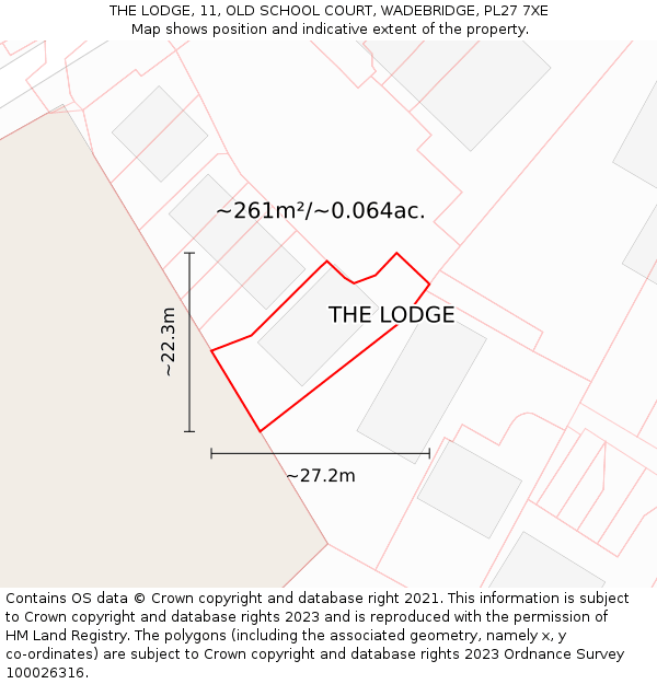 THE LODGE, 11, OLD SCHOOL COURT, WADEBRIDGE, PL27 7XE: Plot and title map