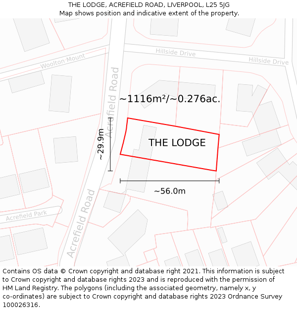 THE LODGE, ACREFIELD ROAD, LIVERPOOL, L25 5JG: Plot and title map