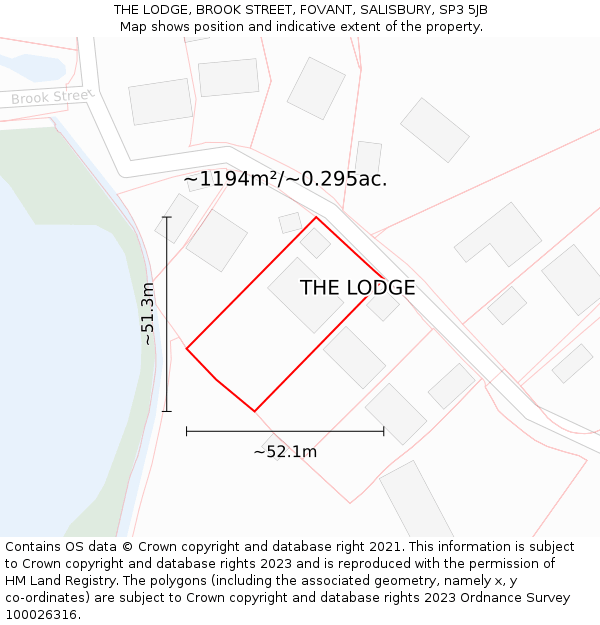 THE LODGE, BROOK STREET, FOVANT, SALISBURY, SP3 5JB: Plot and title map