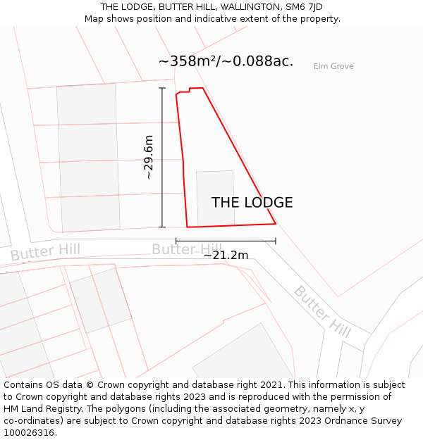 THE LODGE, BUTTER HILL, WALLINGTON, SM6 7JD: Plot and title map