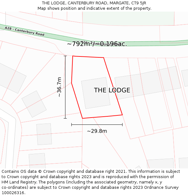 THE LODGE, CANTERBURY ROAD, MARGATE, CT9 5JR: Plot and title map