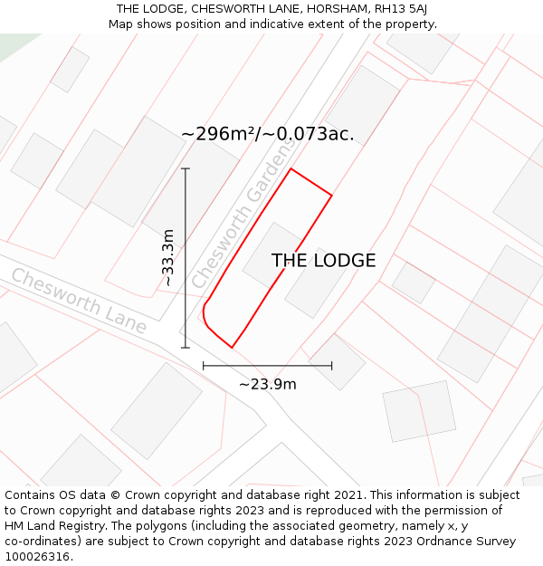 THE LODGE, CHESWORTH LANE, HORSHAM, RH13 5AJ: Plot and title map