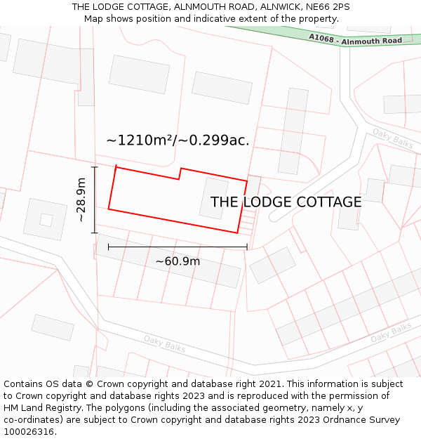 THE LODGE COTTAGE, ALNMOUTH ROAD, ALNWICK, NE66 2PS: Plot and title map