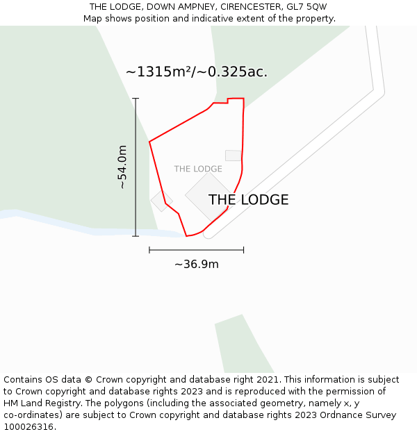 THE LODGE, DOWN AMPNEY, CIRENCESTER, GL7 5QW: Plot and title map