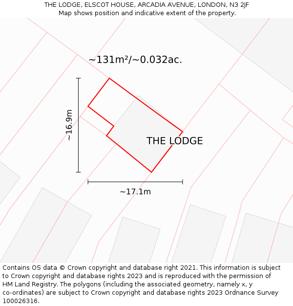 THE LODGE, ELSCOT HOUSE, ARCADIA AVENUE, LONDON, N3 2JF: Plot and title map