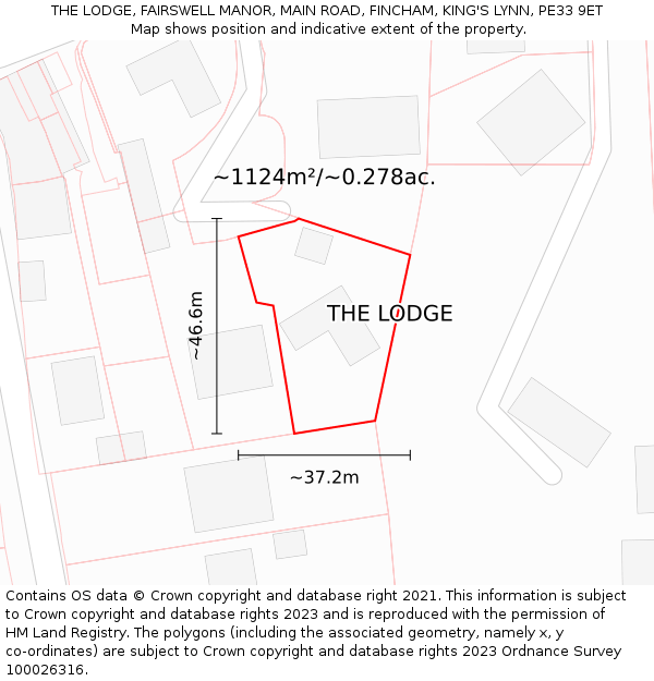THE LODGE, FAIRSWELL MANOR, MAIN ROAD, FINCHAM, KING'S LYNN, PE33 9ET: Plot and title map