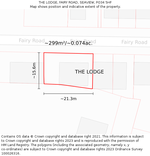 THE LODGE, FAIRY ROAD, SEAVIEW, PO34 5HF: Plot and title map