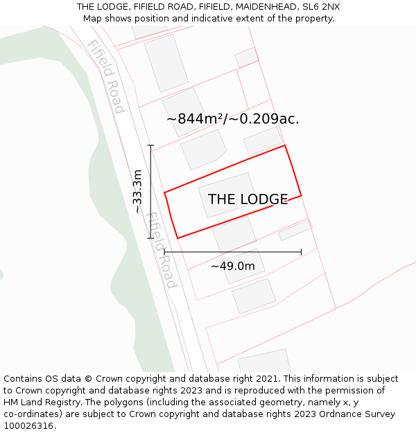 THE LODGE, FIFIELD ROAD, FIFIELD, MAIDENHEAD, SL6 2NX: Plot and title map