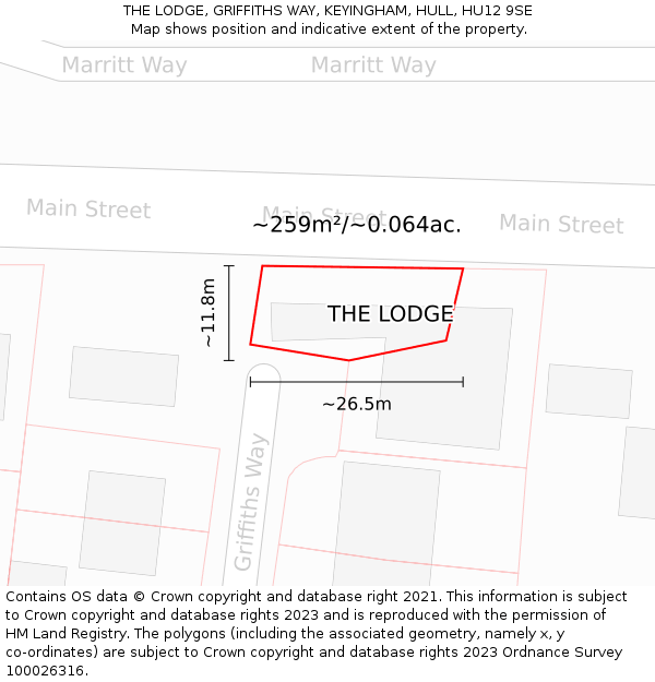 THE LODGE, GRIFFITHS WAY, KEYINGHAM, HULL, HU12 9SE: Plot and title map