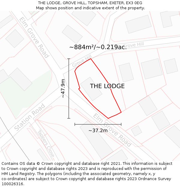 THE LODGE, GROVE HILL, TOPSHAM, EXETER, EX3 0EG: Plot and title map