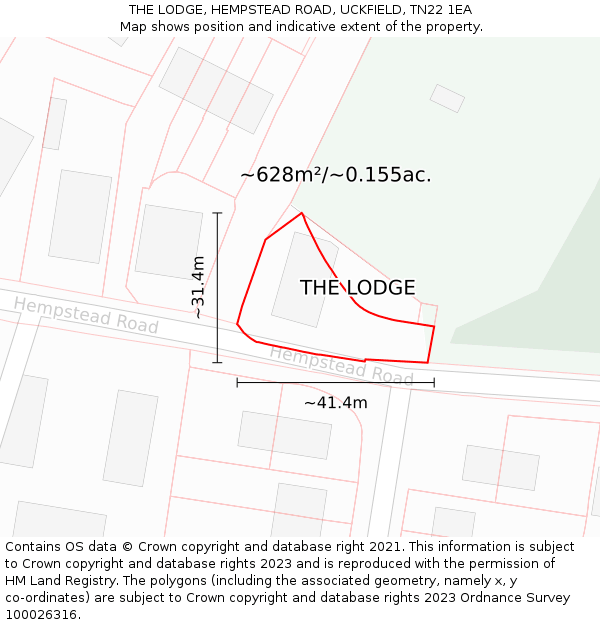 THE LODGE, HEMPSTEAD ROAD, UCKFIELD, TN22 1EA: Plot and title map