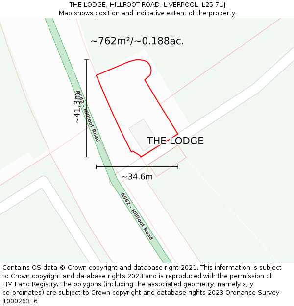 THE LODGE, HILLFOOT ROAD, LIVERPOOL, L25 7UJ: Plot and title map