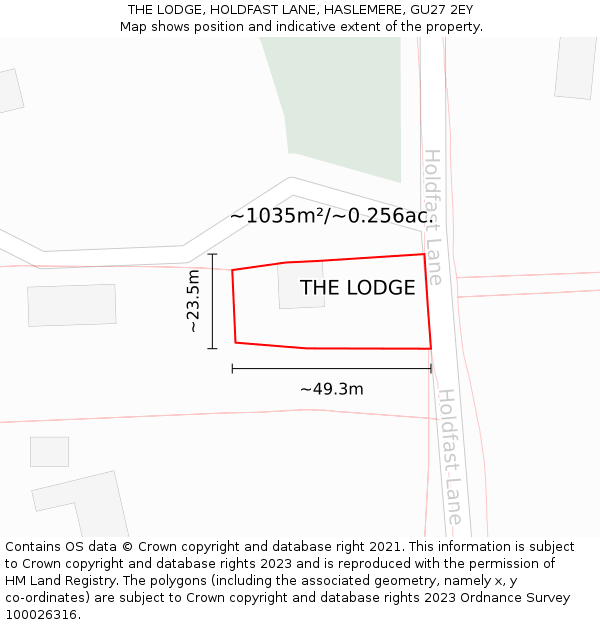 THE LODGE, HOLDFAST LANE, HASLEMERE, GU27 2EY: Plot and title map