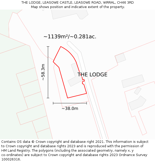 THE LODGE, LEASOWE CASTLE, LEASOWE ROAD, WIRRAL, CH46 3RD: Plot and title map