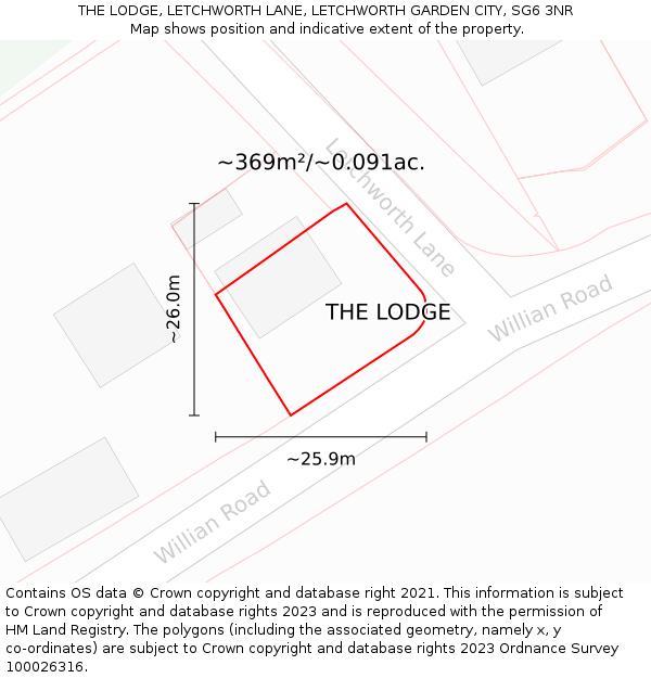 THE LODGE, LETCHWORTH LANE, LETCHWORTH GARDEN CITY, SG6 3NR: Plot and title map