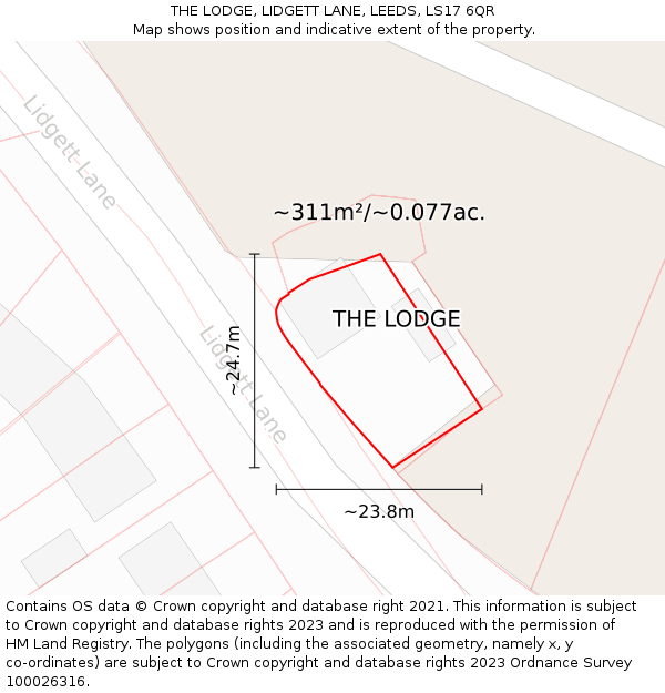 THE LODGE, LIDGETT LANE, LEEDS, LS17 6QR: Plot and title map