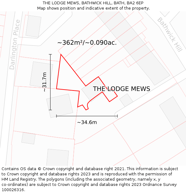 THE LODGE MEWS, BATHWICK HILL, BATH, BA2 6EP: Plot and title map