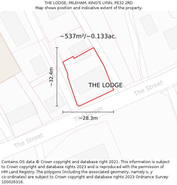 THE LODGE, MILEHAM, KING'S LYNN, PE32 2RD: Plot and title map