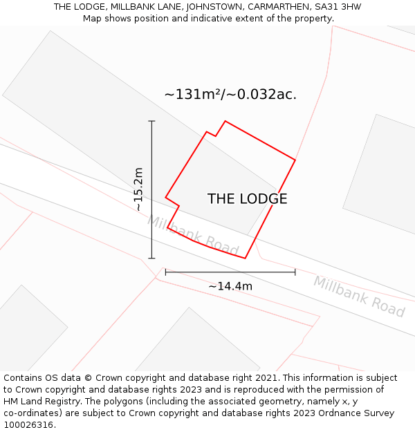 THE LODGE, MILLBANK LANE, JOHNSTOWN, CARMARTHEN, SA31 3HW: Plot and title map